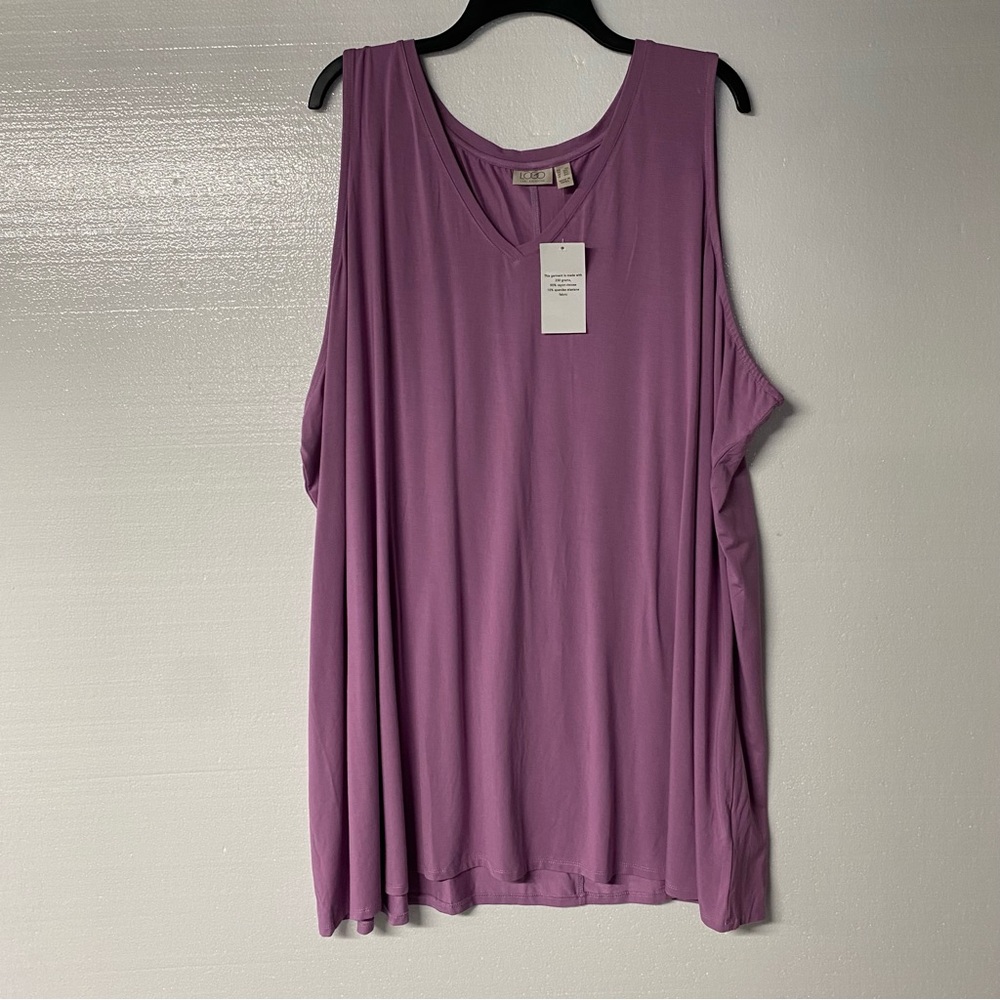 LOGO Layers by Lori Goldstein V Neck Sleeveless Tank Top 5X Lavender Stretch
